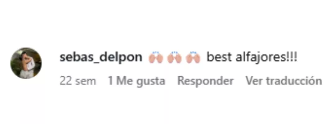 Instagram comment saying “best alfajores!!!” with clapping hands emojis