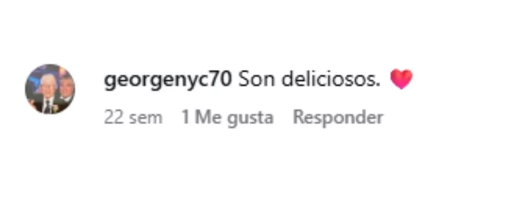 Instagram comment saying “Son deliciosos” with a red heart emoji