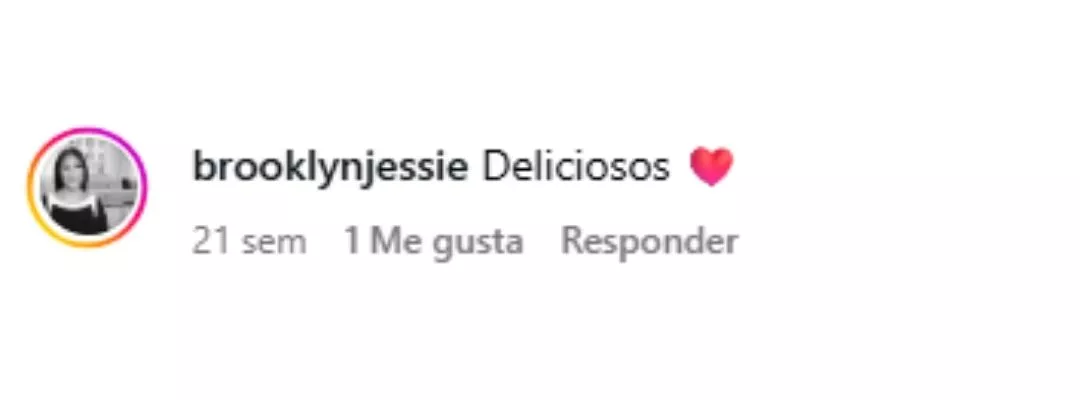 Instagram comment saying “Deliciosos” with red heart emoji