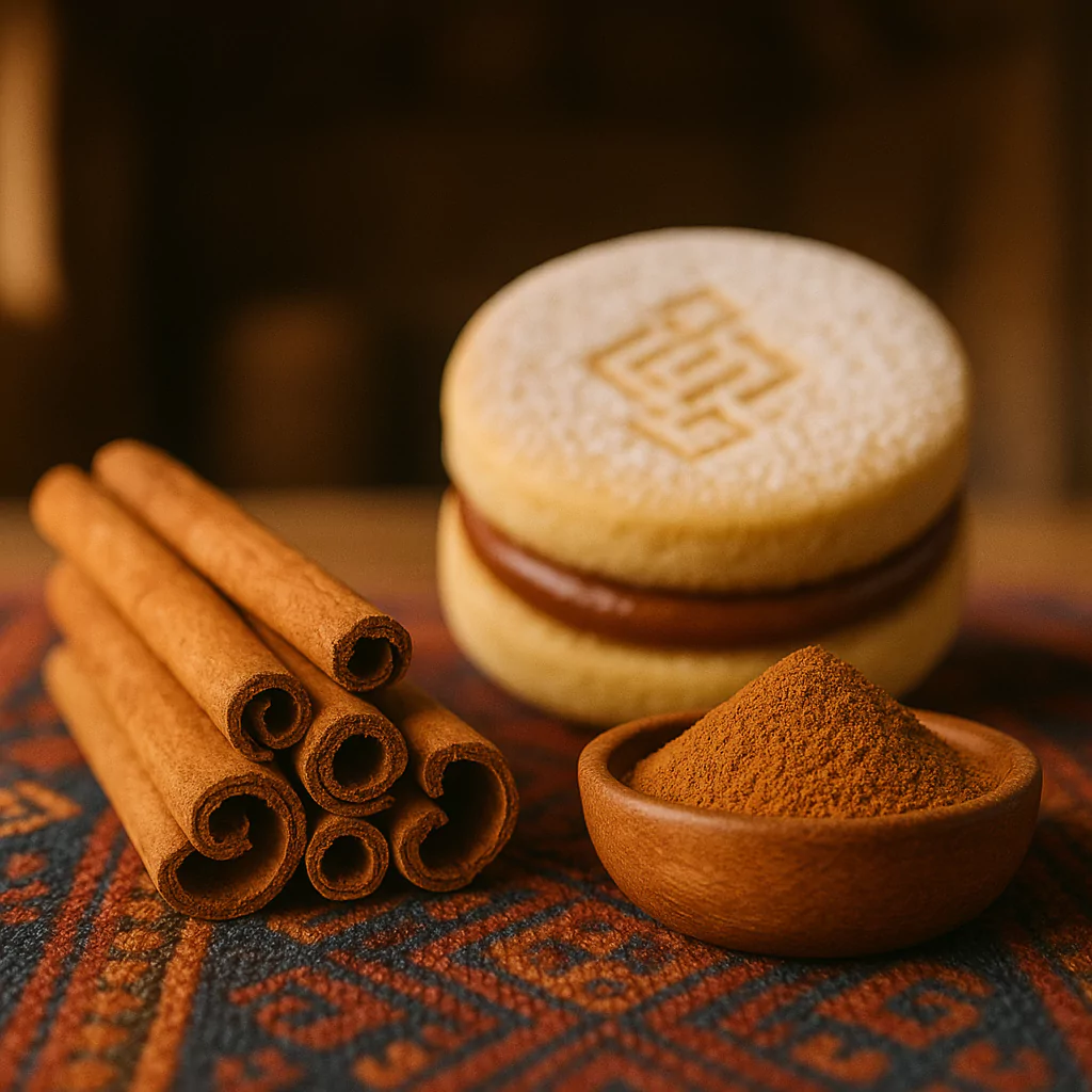 Peruvian alfajor with cinnamon sticks and ground cinnamon