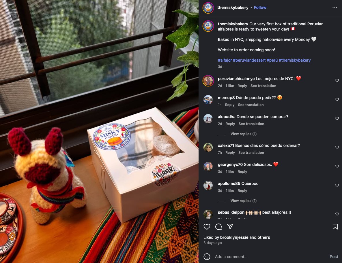 box of Peruvian alfajores from The Misky Bakery by a window with llama decor